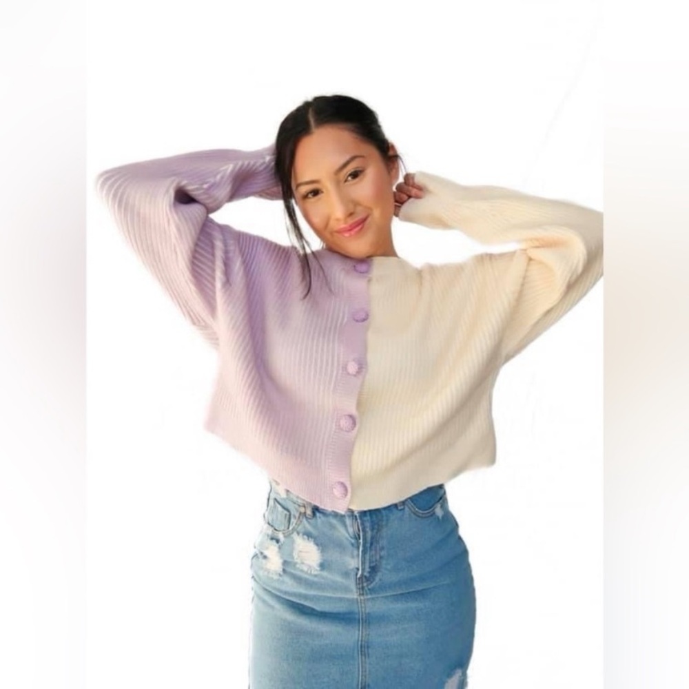 Emory Park Ribbed Colorblock Cropped Cardigan Sweater Size S